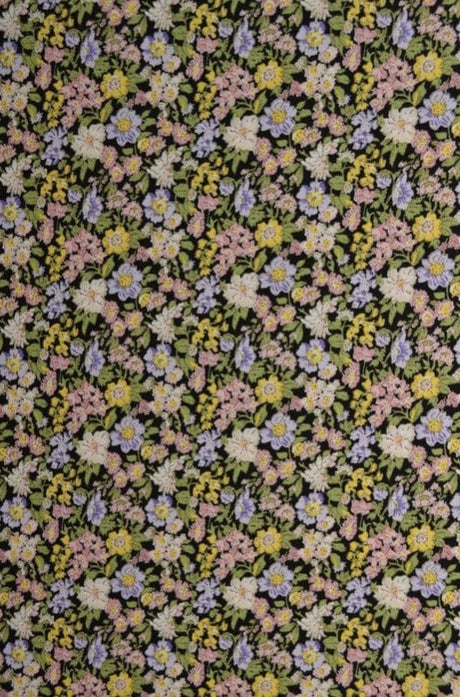 G&M Bomuldspoplin SORT BOMULDSPOPLIN M. BLOMSTER I LILLA, GUL OG ROSA