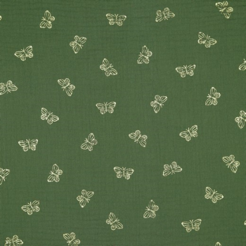 DOUBLE GAUZE FOIL BUTTERFLY - FOREST GREEN